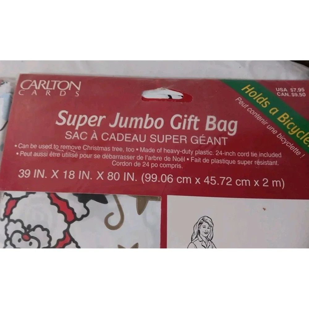 2 Super Jumbo Gift Bags Plastic Christmas 39x18x80 Inch/31.25x4x38 Inch  +5 Tags